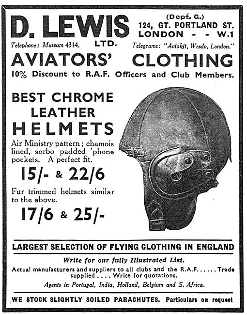 D.Lewis Air Ministry Pattern Leather Flying Helmets              