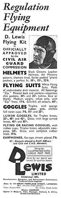 D.Lewis Flying Clothing. Helmets, Flying Suits & Goggles         