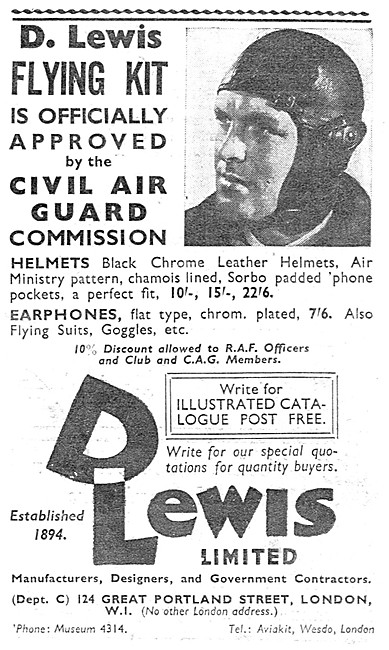 D.Lewis Flying Clothing. Helmets, Flying Suits & Goggles         