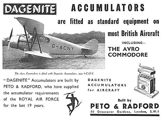 Dagenite Accumulators For Aircraft - Avro Commodore G-ACNT       