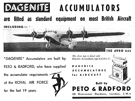 Dagenite Accumulators For Aircraft - Battery - Avro 642          