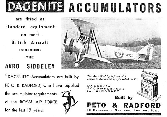 Dagenite Accumulators For Aircraft - Battery - Avro Siddeley RAF 