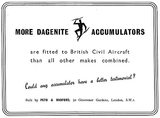 Dagenite Accumulators For Aircraft - Aircraft Batteries 1937     