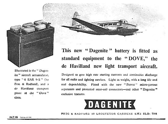 Dagenite Batteries Standard Equipment On The De Havilland Dove   