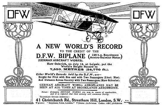 The DFW Biplane (120 HP Beardmore Austro-Daimler Motor)          