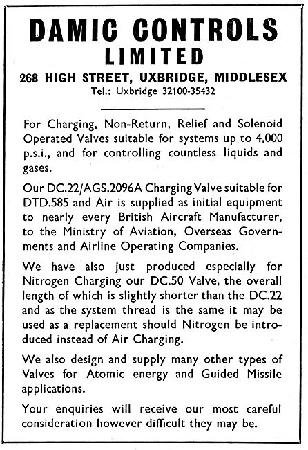 Damic Aircraft Charging Valves. Relief & Solenoid Operated       