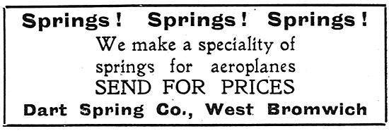 Dart Spring Co. West Bromwich. Springs For Aeroplanes            