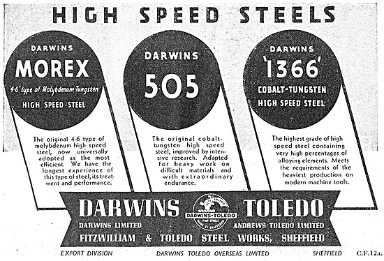 Darwins High Speed Steels. MOREX  DARWINS 505 DARWINS 1366       