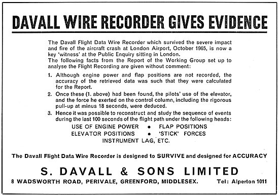 Davall FDR - Davall Aircraft Flight Data Recorders Wire Recorders