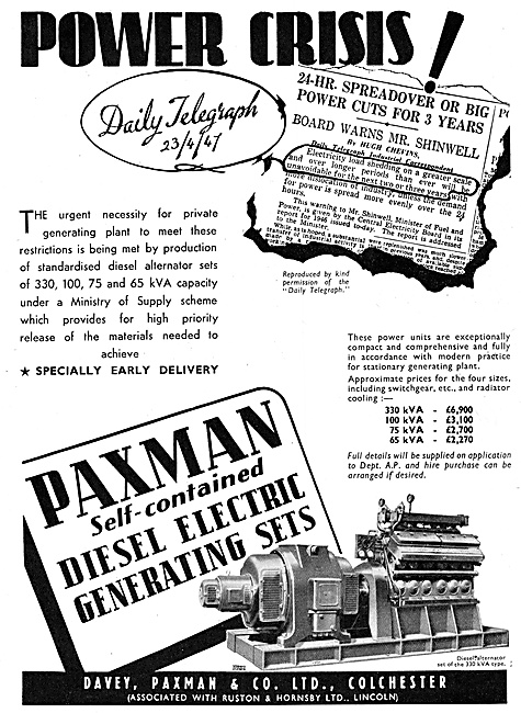 Davey Paxman -  Paxman Diesel Electric Generating Sets           