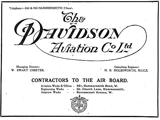 Davidson Aviation - Hammersmith Rd. Aeroplane Constructors       