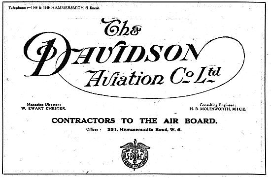 Davidson Aviation - Hammersmith Rd. Aeroplane Constructors       
