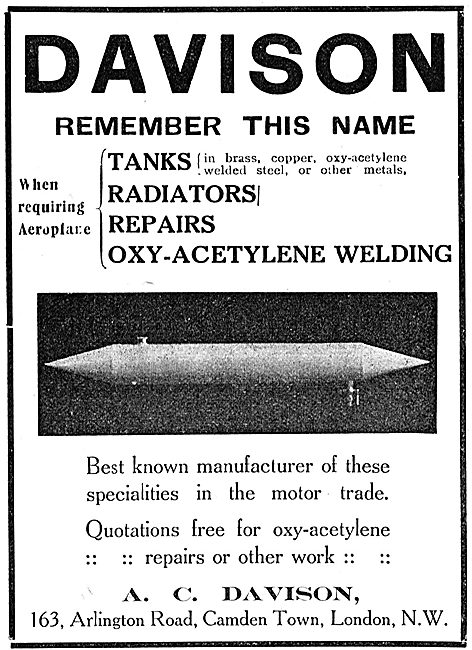 A.C.Davison. 163 Arlington Rd, Camden Town. Aeroplane Parts      