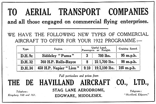 Listing Of De Havilland Commercial Aeroplanes. DH32, DH34        