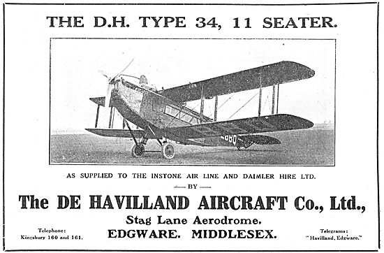 De Havilland Type 34 Eleven-Seeater. As Supplied To Instone.     