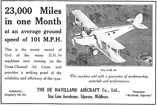 De Havilland DH34 Commercial Biplane.                            