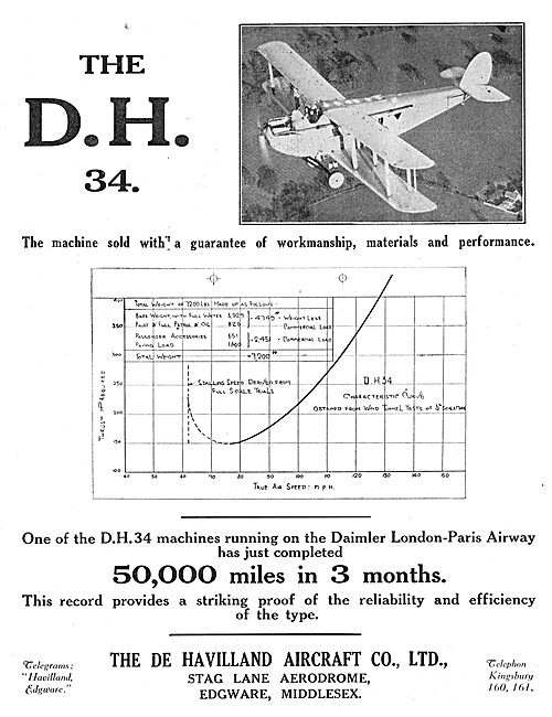 De Havilland DH34. Guaranteed Workmanship And Performance.       