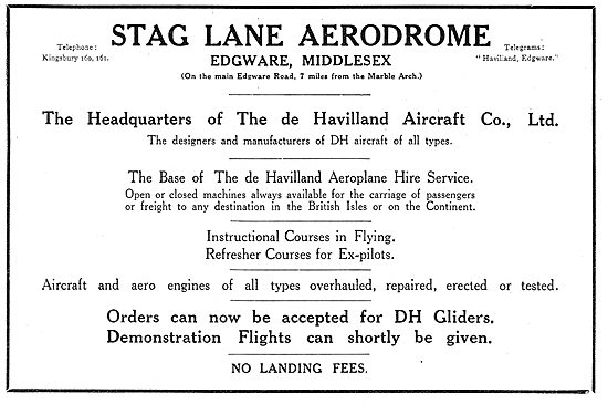 Stag Lane. De Havilland Aircraft HQ. De Havilland Aircraft Hire. 