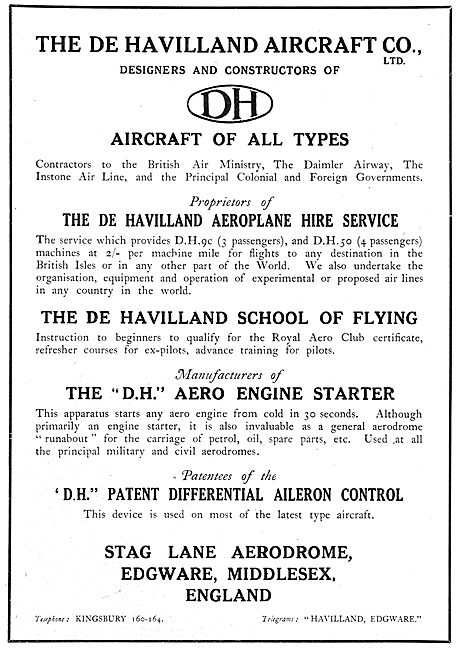 De Havilland - Manufacturers Of Aircraft Of All Types.           
