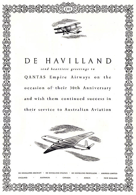 De Havilland Congratulates QANTAS On Their 30th Anniversary      