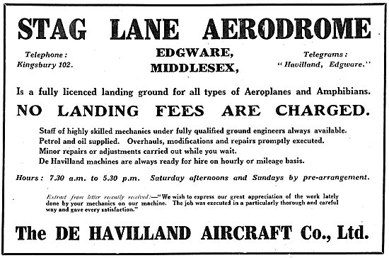 Stag Lane Aerodrome - No Landing Fees Are Charged.               