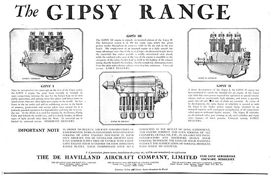 De Havilland Gipsy Aero Engine Range                             