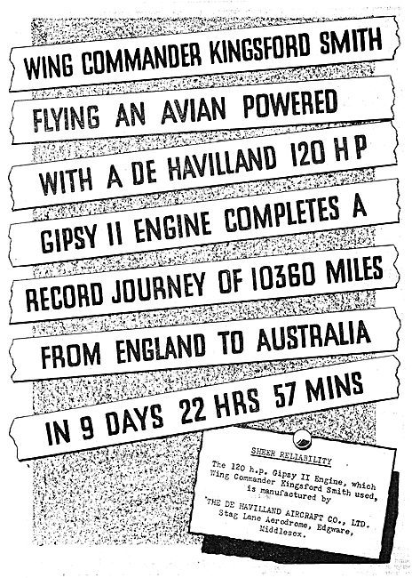 De Havilland Gipsy Aero Engine Powers Kingsford Smith's Avian    