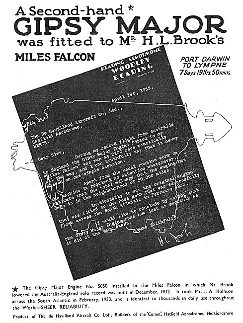 De Havilland Gipsy Major  Aero Engines: H.L.Brooks Miles Falcon  