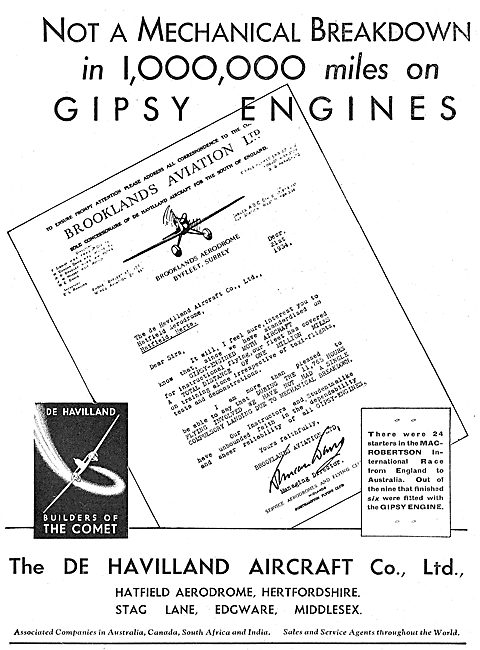 De Havilland Gipsy Aero Engines: 1,000,000 Miles: Brooklands Avn 