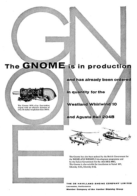 De Havilland Gnome 1050 eshp Free-Turbine Aero Engine            