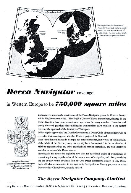 Decca Navigator. English Chain Showing Decometers & Lane Ident   