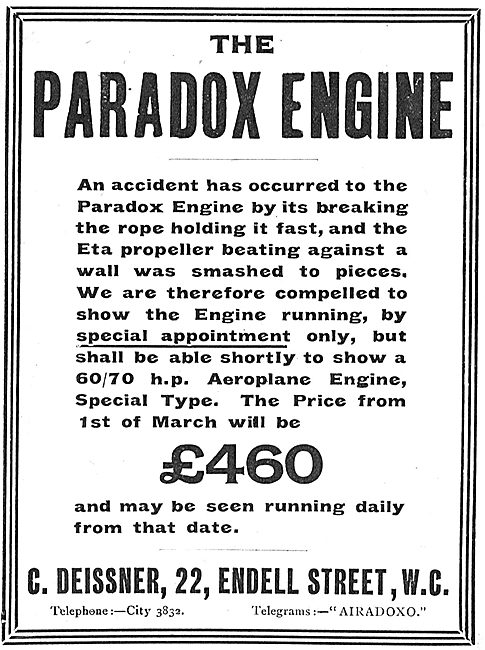 Paradox Rotary Engines For Aeroplanes: View By  Appointment      