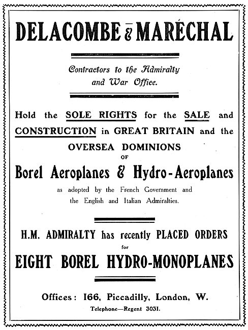 Delacombe & Marechal - Constructors Of BOREL Aeroplanes 1913     