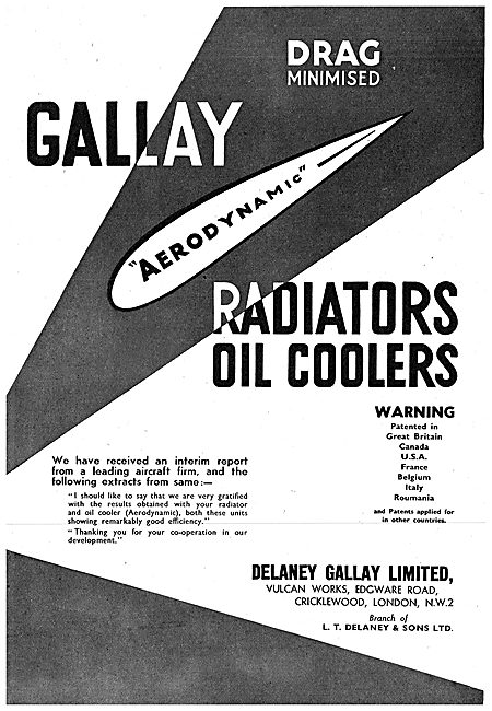 Delaney Gallay Radiatiors & Oil Coolers For Aircraft. 1942 Advert