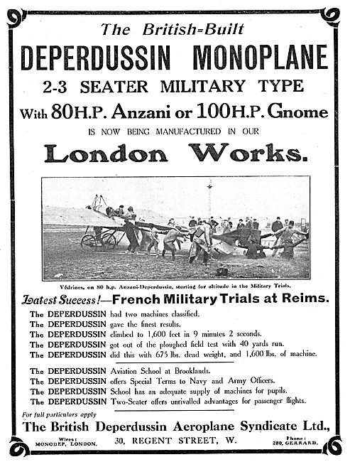 British Deperdussin 2 - 3 Seater Military  Monoplane             