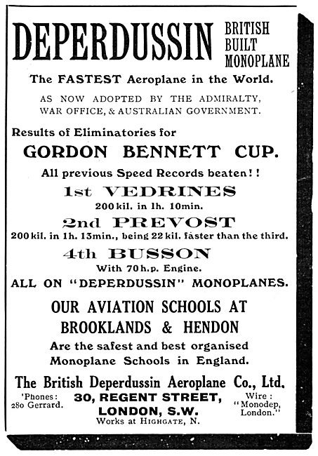 British Deperdussin Monoplane - British Deperdussin Flying School