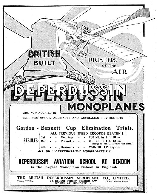 British Built Deperdussin Monoplanes Adopted By The War Office   