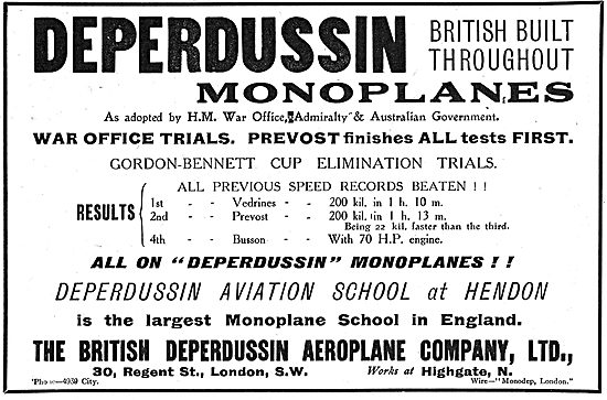British Built Deperdussin Monoplanes Pass War Office Trials      