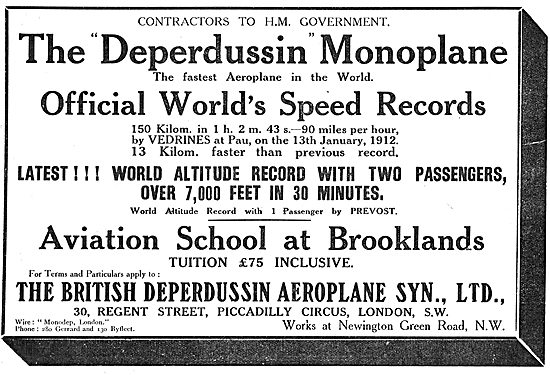 British Built Deperdussin Monoplanes World Altitude Record       