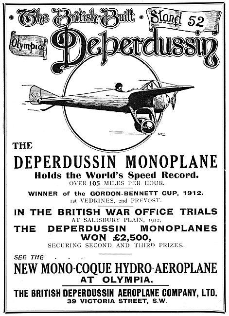 British Deperdussin Monoplane 1913 - Deperdussin Flying School   