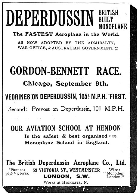 British Deperdussin Monoplane 1913 Gordon-Bennet Race Chicago    
