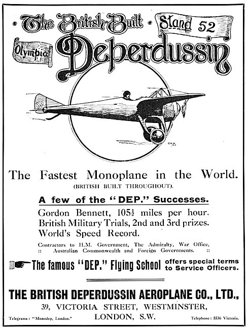 British Deperdussin Monoplane 1913 - Deperdussin Flying School   