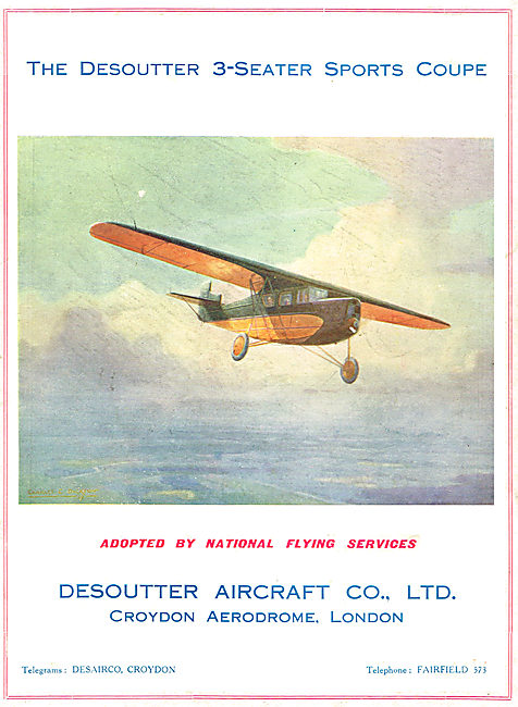 Desoutter 3-Seater Sports Coupe Aircraft 1929 Advert             