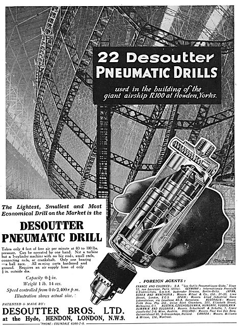 Desoutter Pneumatic Drills. R100 Airship 1929                    