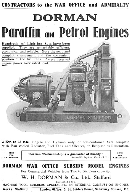 Dorman Paraffin & Petrol Stationary Engines 1916 Advert          