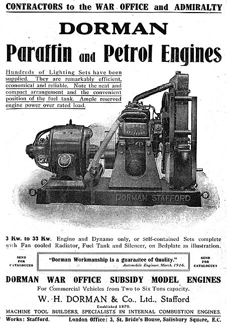 Dorman Paraffin & Petrol Stationary Engines. Dorman Lighting Sets