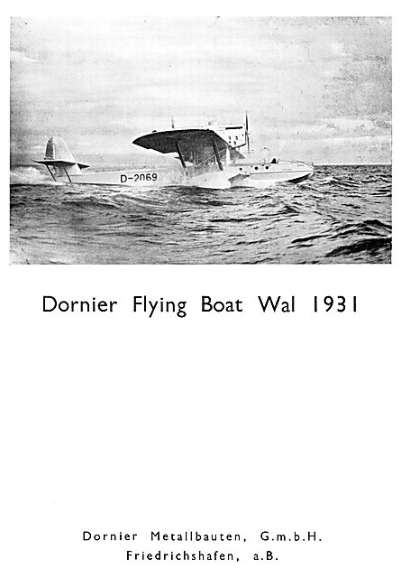 Dornier Flying Boat Wal  D-2069  1931                            