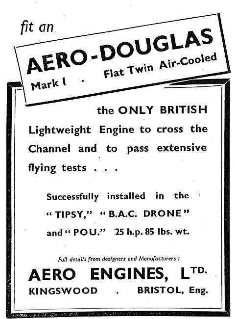 Aero-Douglas Mark I Flat Twin Air Cooled Aero Engine: Pou: Drone: