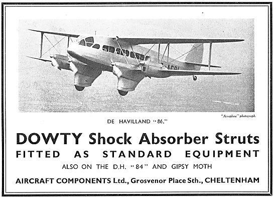 Dowty Aircraft Undercarriage Shock Absorbers. DH86 Gipsy Moth    