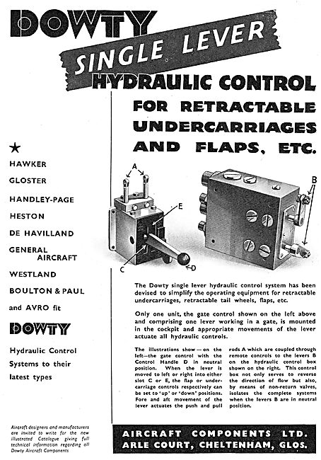 Dowty Single Lever Hydraulic Controls For Aircraft               